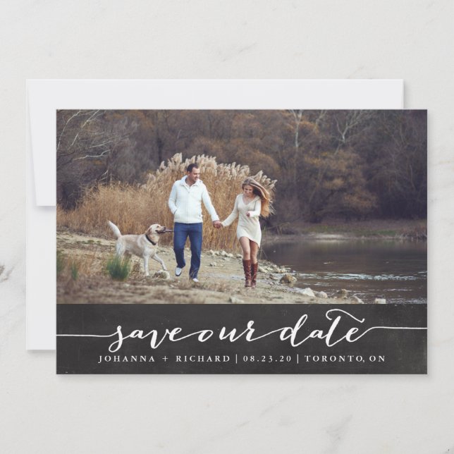 Faux Chalkboard Handwritten Script Save the Date (Front)