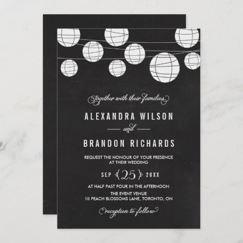 Faux Chalkboard Hanging Lanterns Rustic Wedding Invitation