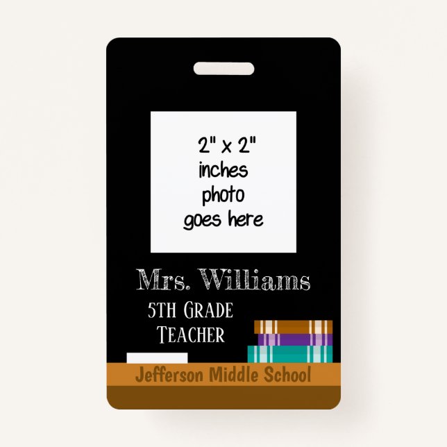 Faux Chalkboard Middle School Teacher ID Badge  (Front)