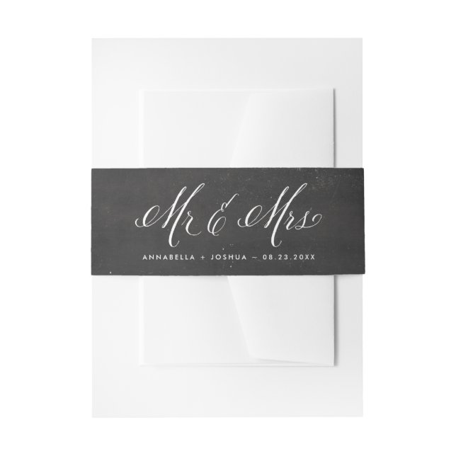Faux Chalkboard Mr. & Mrs. Elegant Script Wedding Invitation Belly Band (Front Example)
