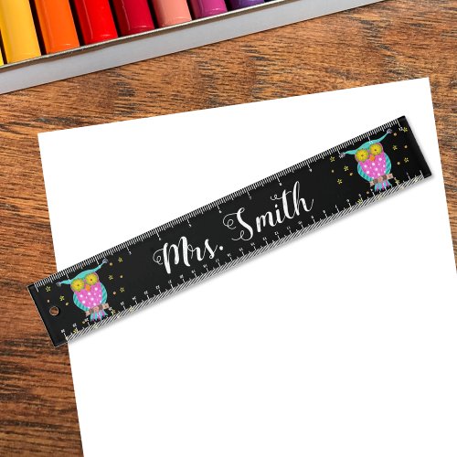 Faux Chalkboard Personalized Owl Teacher Ruler