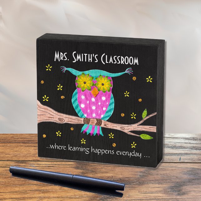 Faux chalkboard personalized owl teacher wood sign (Creator Uploaded)
