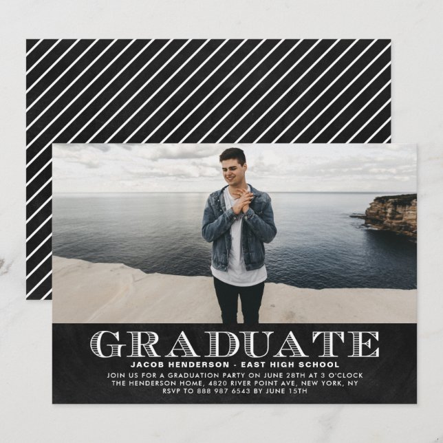 Faux Chalkboard Photo Graduation Party Invitation (Front/Back)