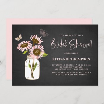 Faux Chalkboard Pink Sunflowers Bridal Shower Invitation by misstallulah at Zazzle