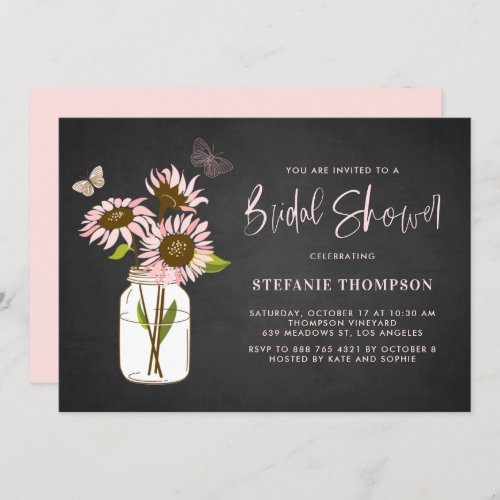 Faux Chalkboard Pink Sunflowers Bridal Shower Invitation