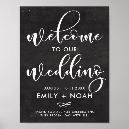 Faux Chalkboard Rustic Script Welcome Wedding Sign