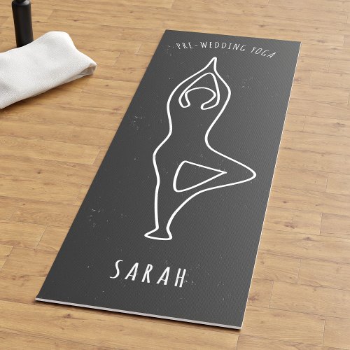 Faux Chalkboard Wedding Tree Pose Outline Yoga Mat