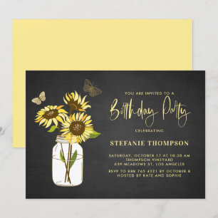 Faux Chalkboard Yellow Sunflowers Birthday Party Invitation