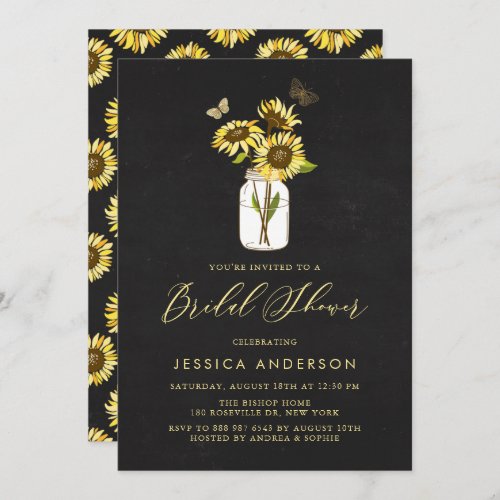 Faux Chalkboard Yellow Sunflowers Bridal Shower Invitation