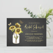 Faux Chalkboard Yellow Sunflowers Bridal Shower Invitation (Standing Front)