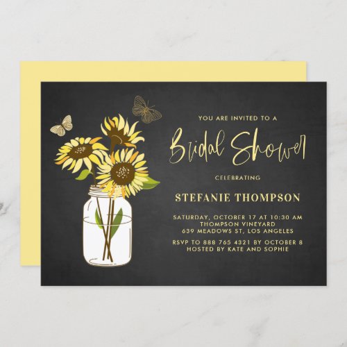 Faux Chalkboard Yellow Sunflowers Bridal Shower Invitation