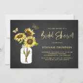 Faux Chalkboard Yellow Sunflowers Bridal Shower Invitation (Front)