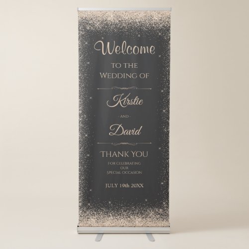 Faux Champagne Glitter Wedding Welcome Retractable Banner