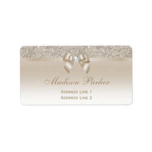 Faux Champagne Sequins Bow Ribbon Diamond Label