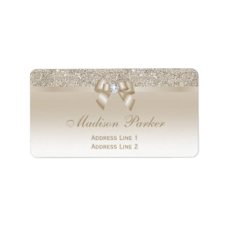 Faux Champagne Sequins Bow Ribbon Diamond Label
