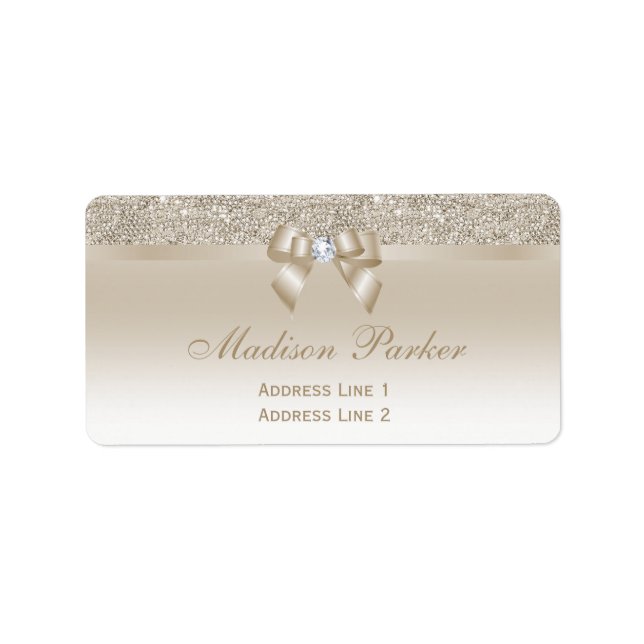 Faux Champagne Sequins Bow Ribbon Diamond Label (Front)