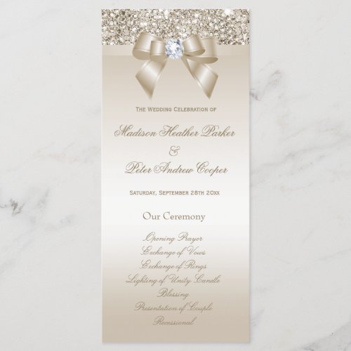 Faux Champagne Sequins Diamond Bow Wedding Program