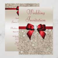 Faux Champagne Sequins Red Bow Wedding