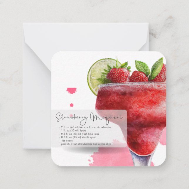 Faux Champaign &  Strawberry Daiquiri Party Favor  Note Card (Back)
