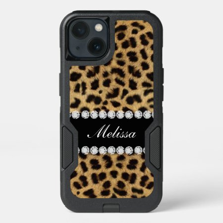 Faux Cheetah Fur Diamonds Personalized Iphone 13 Case