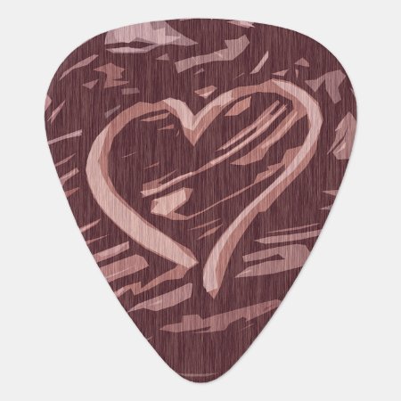 Faux Cherry Wood Stain Graphic Heart Guitar Pick