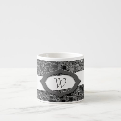 Faux Chrome Mini Box Design  Monogram Espresso Cup