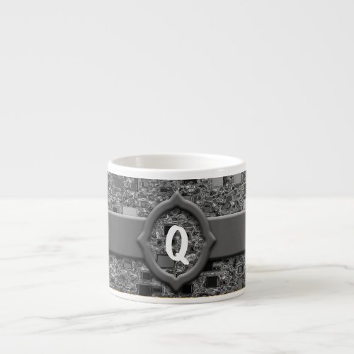 Faux Chrome Mini Box Design  Monogram Espresso Cup