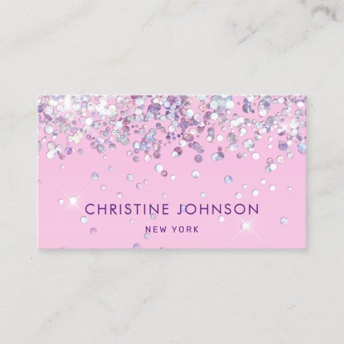 faux chunky glitter on pale pink business card