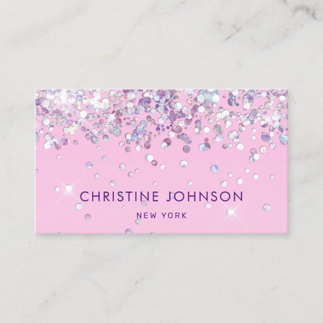 faux chunky glitter on pale pink business card (Front)