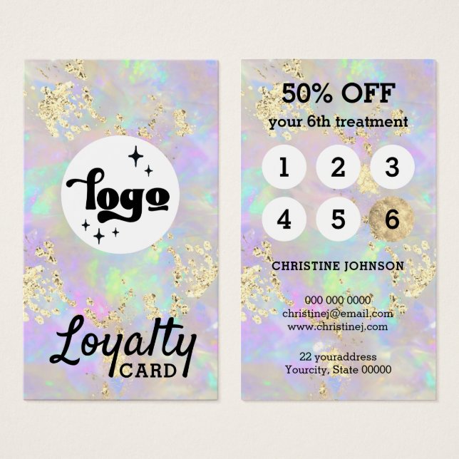faux chunky glitter opal loyalty card (Front & Back)