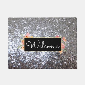 Faux Chunky Silver Glitter Sequin Welcome Doormat by amoredesign at Zazzle