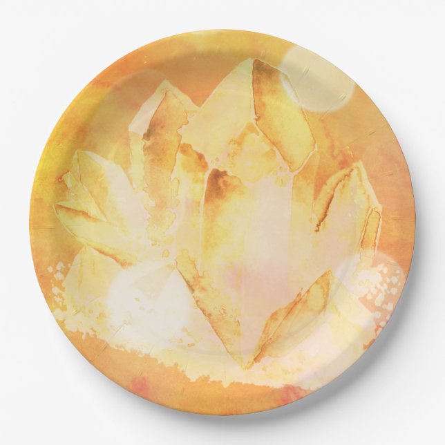 *~*  Faux Citrine Crystal Healing Energy Chakra Paper Plates (Front)