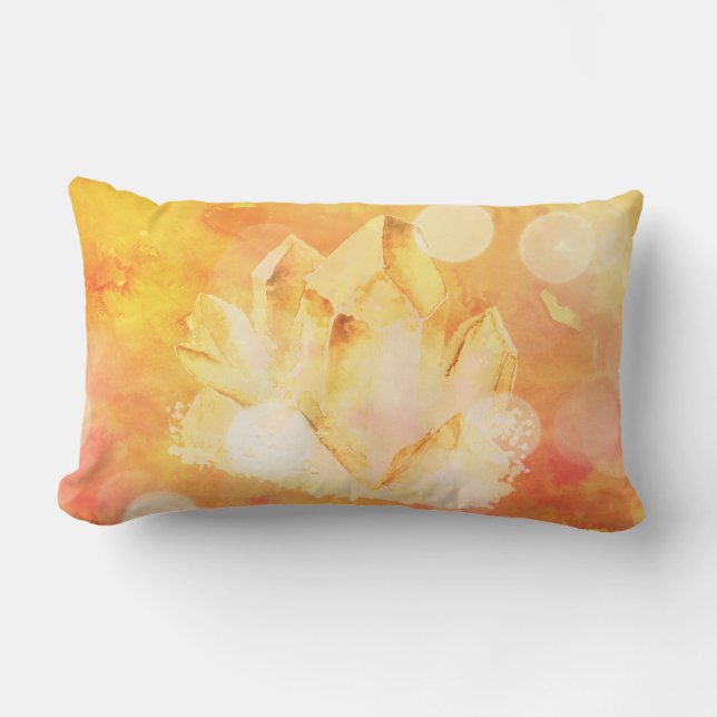 *~* Faux Citrine Crystals Gold Yellow Lumbar Pillow (Front)