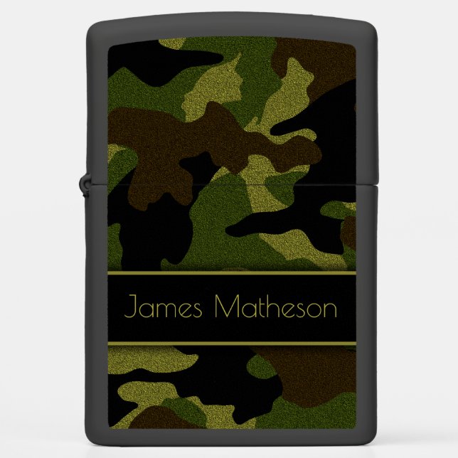 Faux Cloth Camouflage Custom Name Camo Pattern Zippo Lighter (Front)