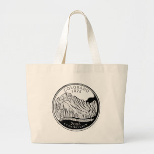 Faux Colorado State Quarter Rocky Mountains Trees Large Tote Bag