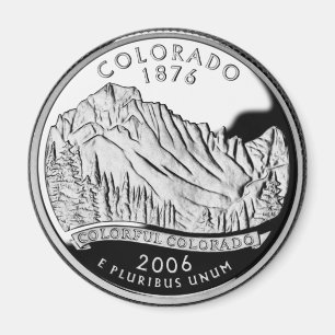 Faux Colorado State Quarter Rocky Mountains Trees Magnet