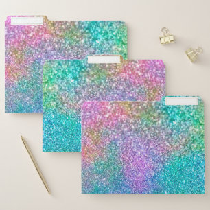 Faux Colorful Mermaid Glitter Bokeh Photo File Folder