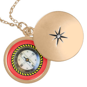 Faux Compass gold finish Locket Necklace