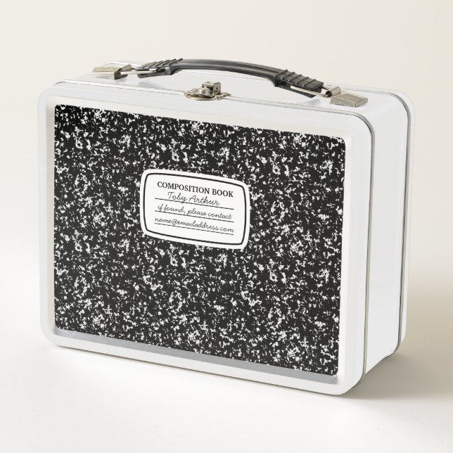 Faux Composition Book Lunch Box With Return Info (Front)