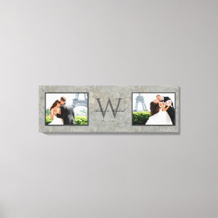 Faux Concrete 2 Photo Monogrammed Wedding Keepsake Canvas Print