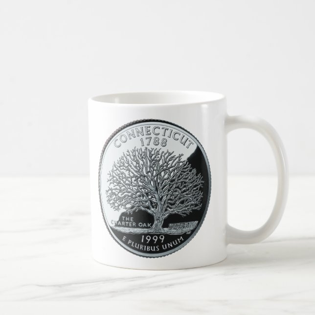 Faux Connecticut State Quarter Charter Oak Tree Coffee Mug (Right)