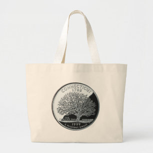 Faux Connecticut State Quarter Charter Oak Tree Large Tote Bag