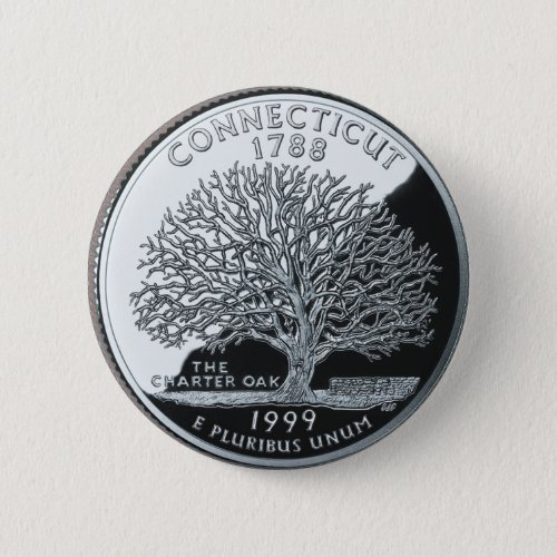 Faux Connecticut State Quarter Charter Oak Tree Pinback Button