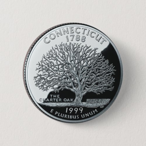 Faux Connecticut State Quarter Charter Oak Tree Pinback Button