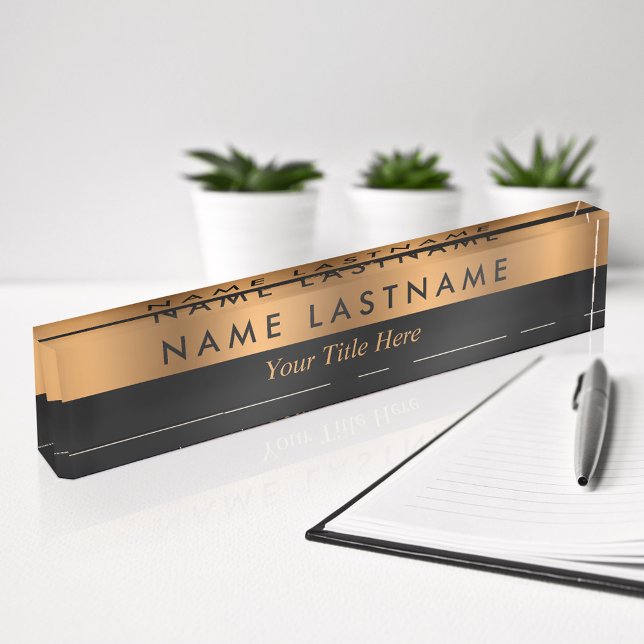 Faux Copper Bronze Black Elegant Modern Sleek Desk Name Plate (Creator Uploaded)