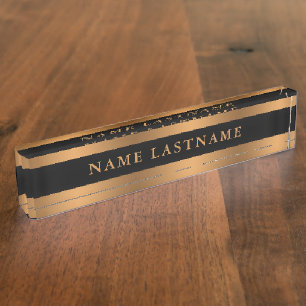 Faux Copper Bronze Classic Elegant Black Desk Name Plate