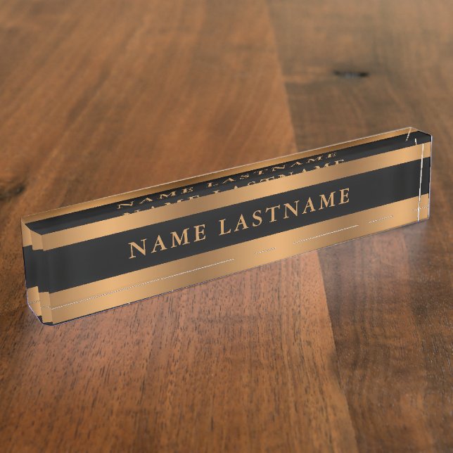 Faux Copper Bronze Classic Elegant Black Desk Name Plate (Side)