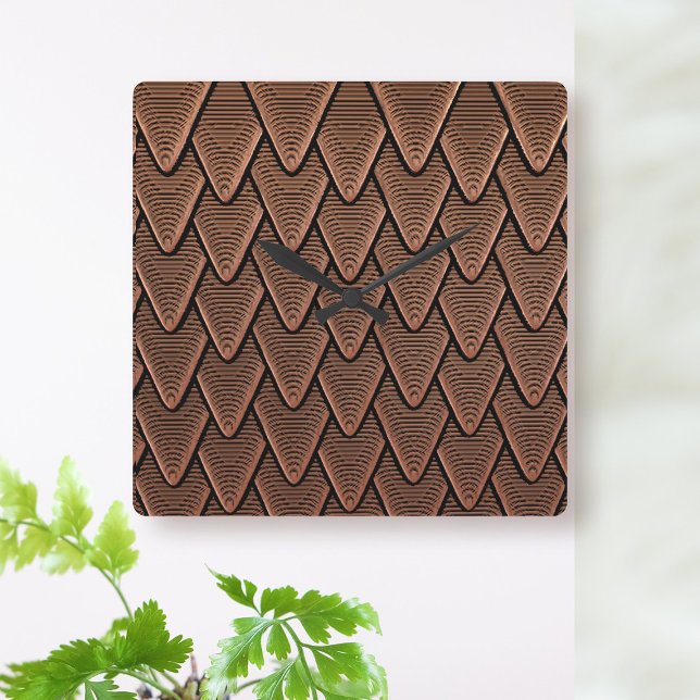 Faux Copper Color Modern Abstract Wall Clock (This reminds me of dragon scales or a medieval roof tile. What does it say to you?)