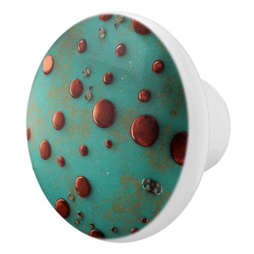 Faux copper drops over teal color background ceramic knob