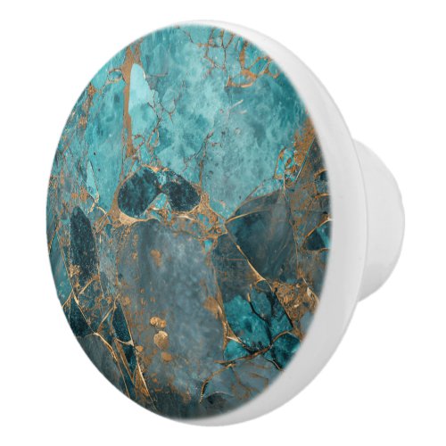 Faux copper drops over teal color background ceramic knob